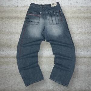 Vintage Y2K Enyce Skater Jeans 32x32 Baggy Wide Leg Dark Wash Denim Embroidered